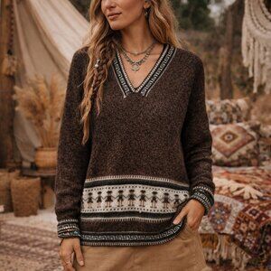 Ethnic Alpaca Wool Blend Handmade Sweater S
